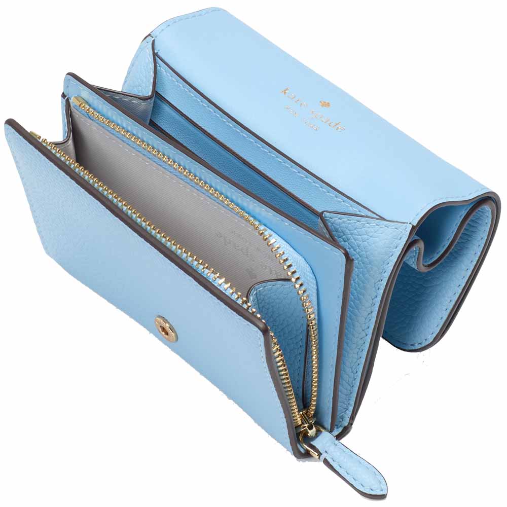 Kate Spade Small Wallet Kayla Pebble Leather Small Lzip Montauk Blue # KK056