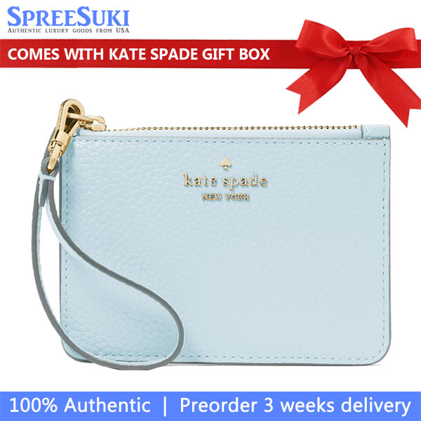 Kate Spade Lena Pebbled Leather Small Card Holder Wristlet Card Case Crisp Sky # KH789