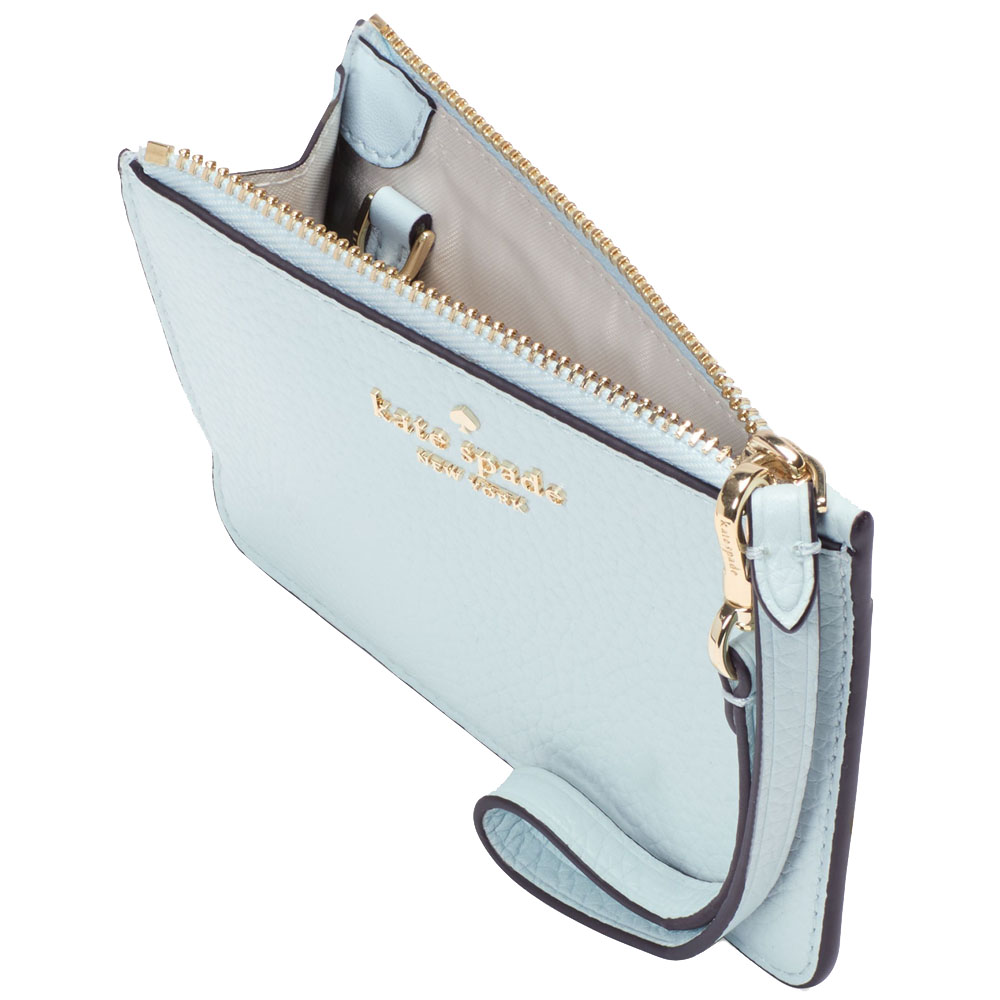 Kate Spade Lena Pebbled Leather Small Card Holder Wristlet Card Case Crisp Sky # KH789