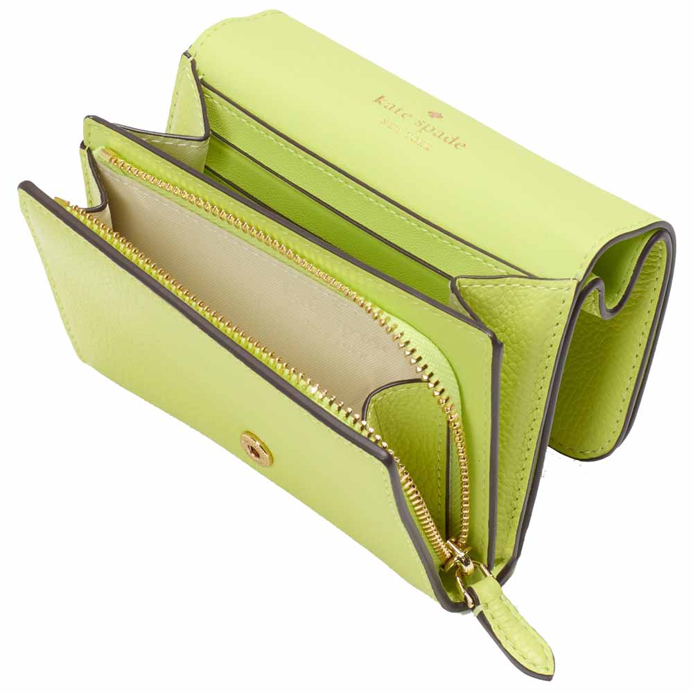 Kate Spade Small Wallet Kayla Pebble Leather Small Lzip Lime Slushy # KK056
