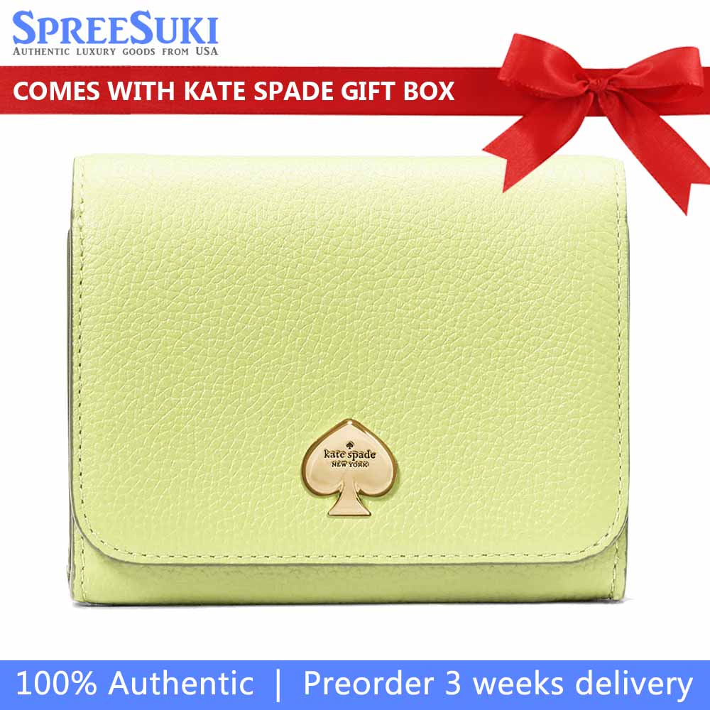 Kate Spade Small Wallet Kayla Pebble Leather Small Lzip Lime Slushy # KK056