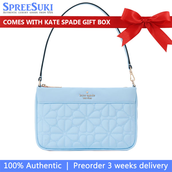 Kate Spade Spade Flower Quilted Fabric Convertible Wristlet Montauk Blue # KK255