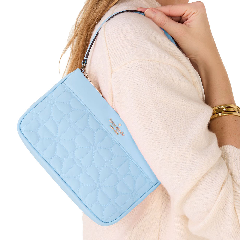 Kate Spade Spade Flower Quilted Fabric Convertible Wristlet Montauk Blue # KK255