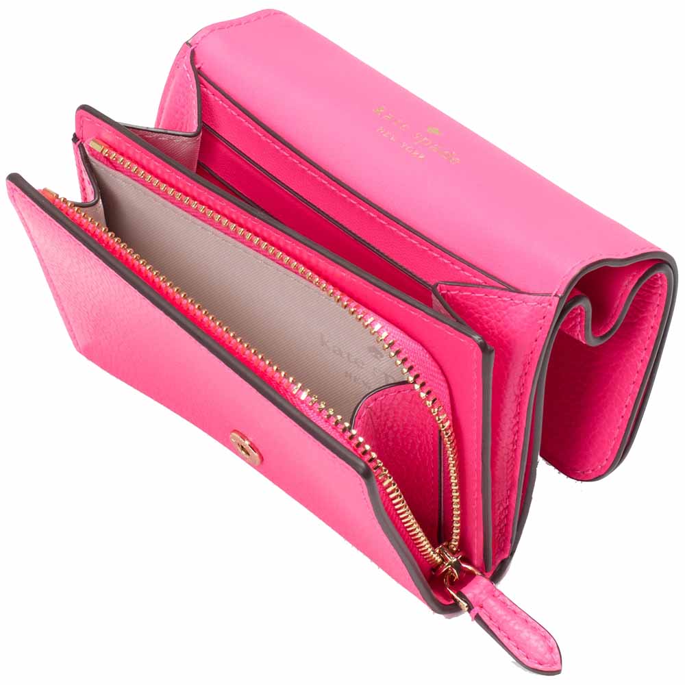 Kate Spade Small Wallet Kayla Pebble Leather Small Lzip Wild Pink # KK056