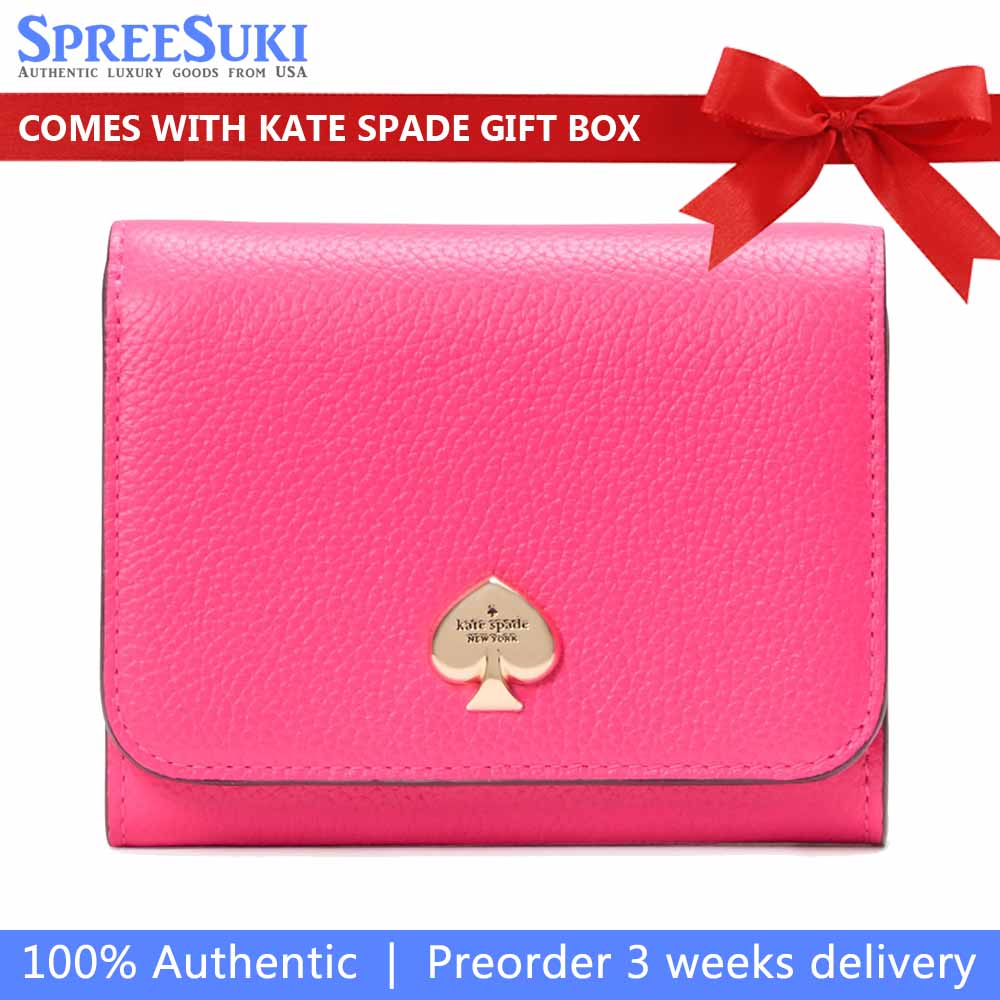 Kate Spade Small Wallet Kayla Pebble Leather Small Lzip Wild Pink # KK056