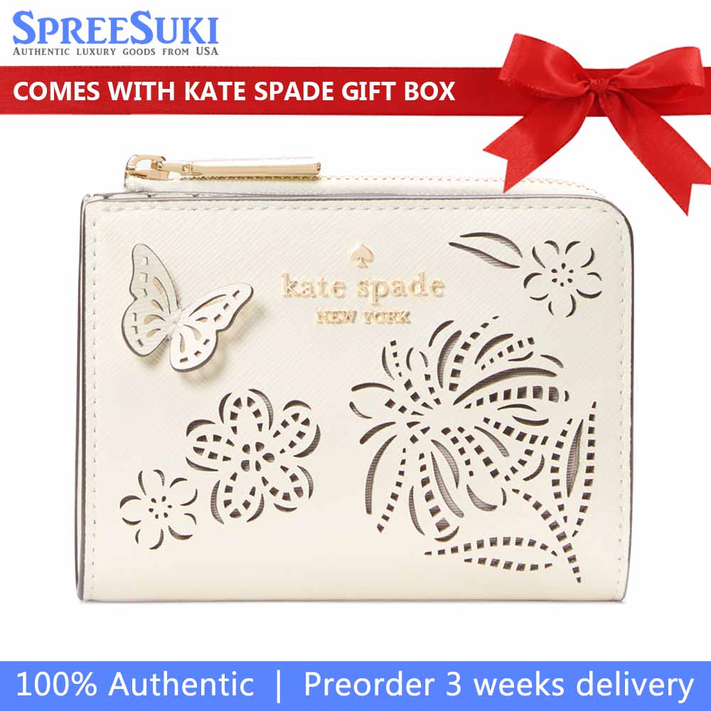 Kate Spade Madison Perforated Small L-Zip Wallet Meringue # KK956