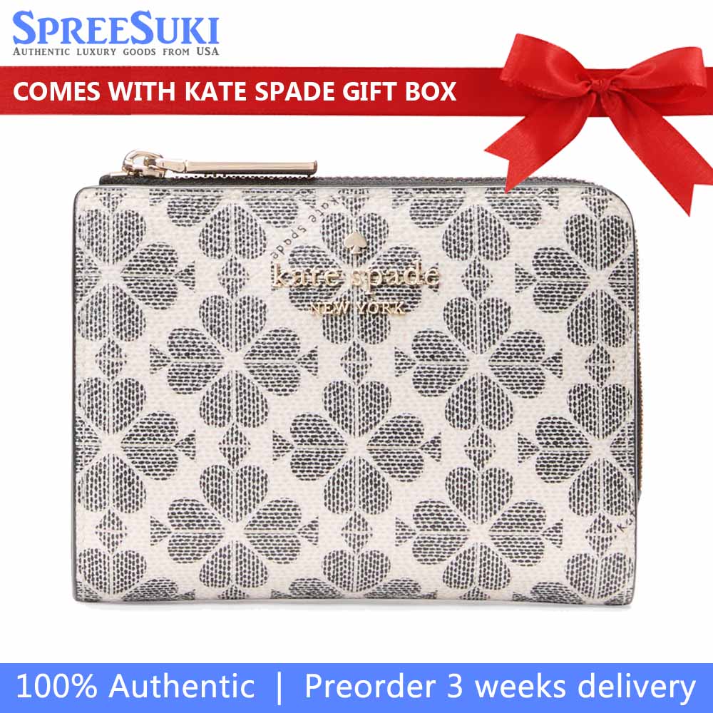 Kate Spade Spade Flower Small L-Zip Wallet Black Multi # KK894