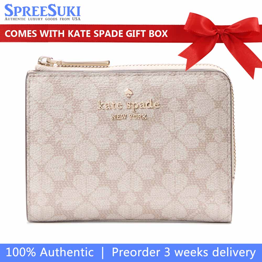 Kate Spade Spade Flower Small L-Zip Wallet Dark Beige Multi # KK894