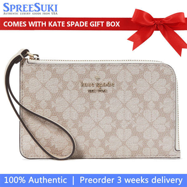 Kate Spade Small Wristlet Lucy Spade Flower Small Lzip Wristlet Dark Beige # KH614