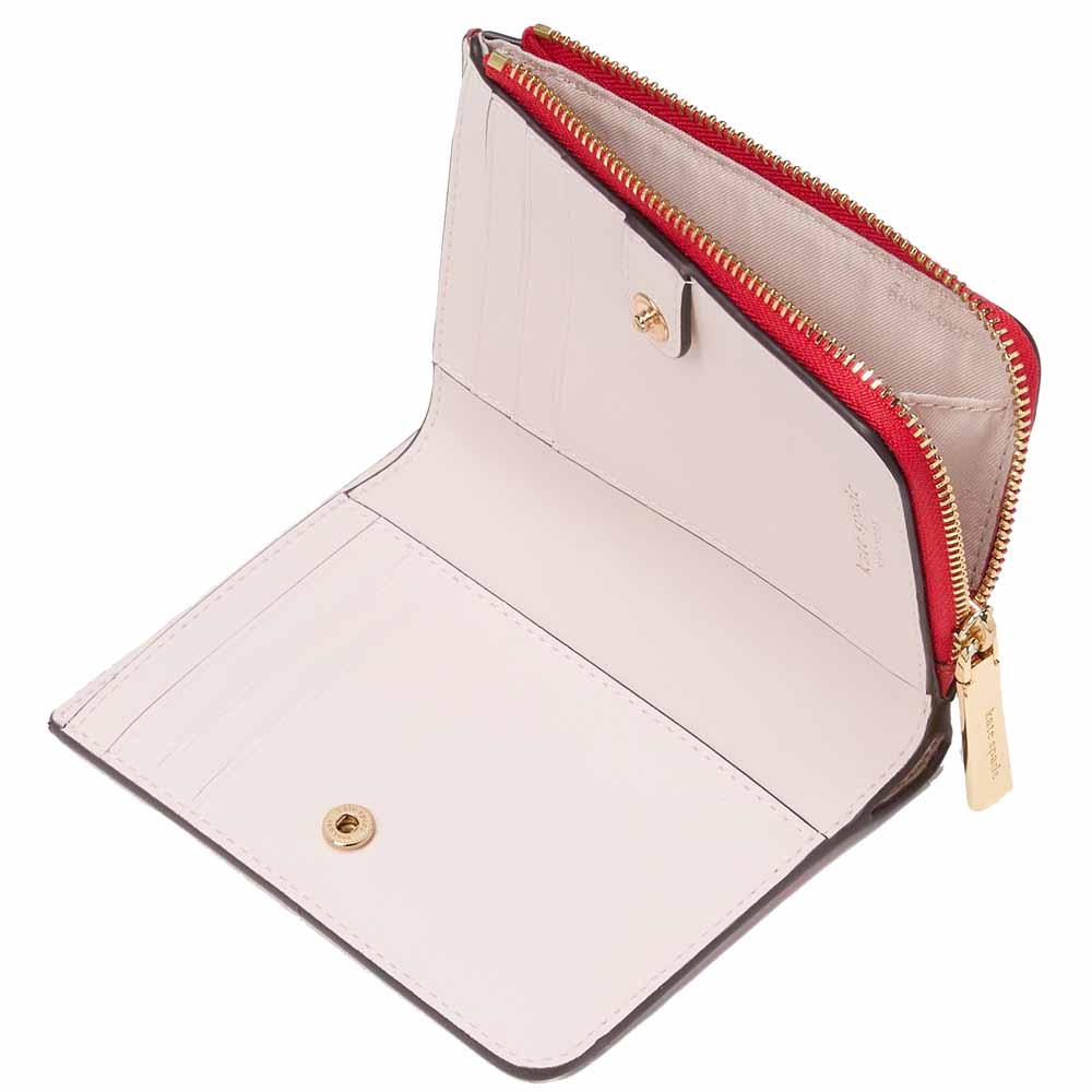 Kate Spade Small Wallet Madison Saffiano Leather Small Lzip Wallet Ruby Red # KH615