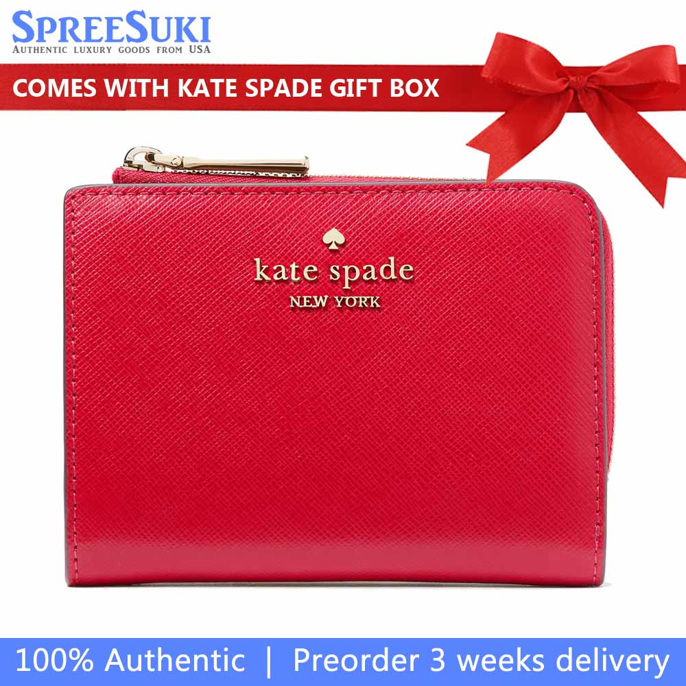 Kate Spade Small Wallet Madison Saffiano Leather Small Lzip Wallet Ruby Red # KH615