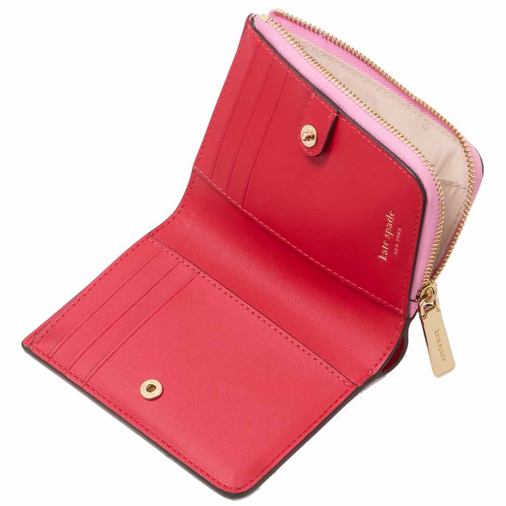 Kate Spade Small Wallet Madison Saffiano Leather Small Lzip Wallet Surf Pink # KH615