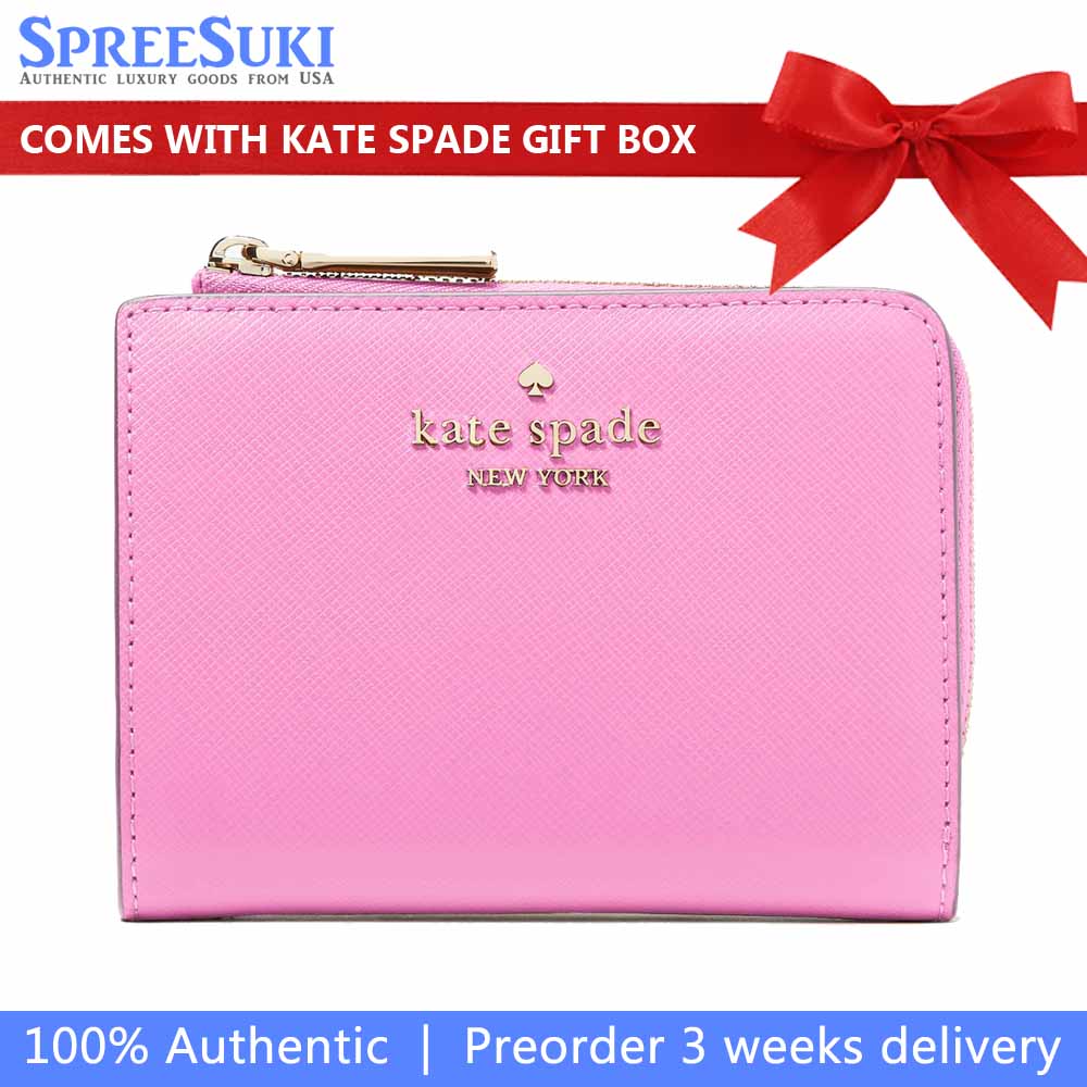 Kate Spade Small Wallet Madison Saffiano Leather Small Lzip Wallet Surf Pink # KH615