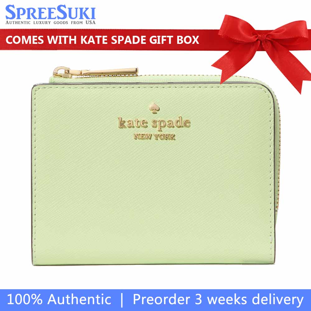Kate Spade Small Wallet Madison Saffiano Leather Small Lzip Wallet Matcha Latte # KH615