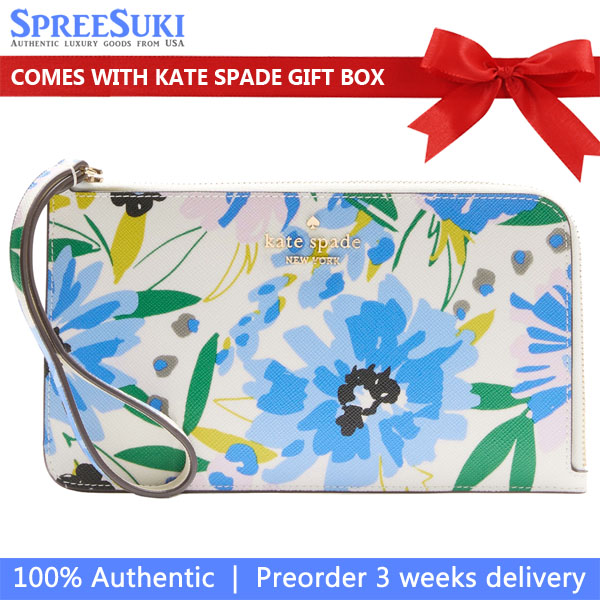 Kate Spade Lucy Floral Medium L-Zip Wristlet Cream Multi # KK928