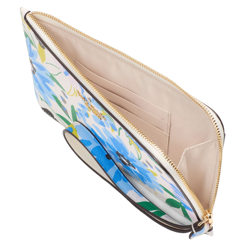 Kate Spade Lucy Floral Medium L-Zip Wristlet Cream Multi # KK928