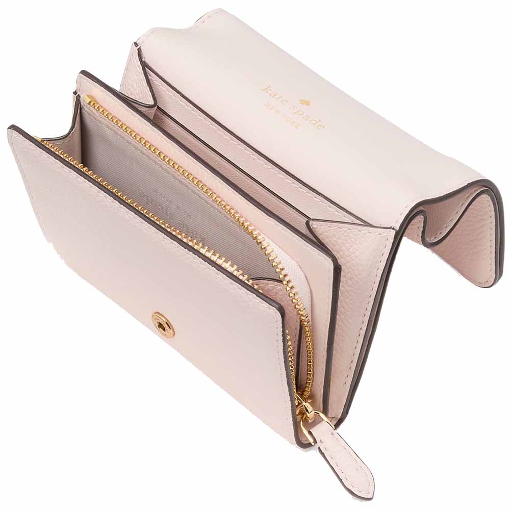 Kate Spade Kayla Embellished Spade Small L-Zip Wallet Powdered Sugar # KK113