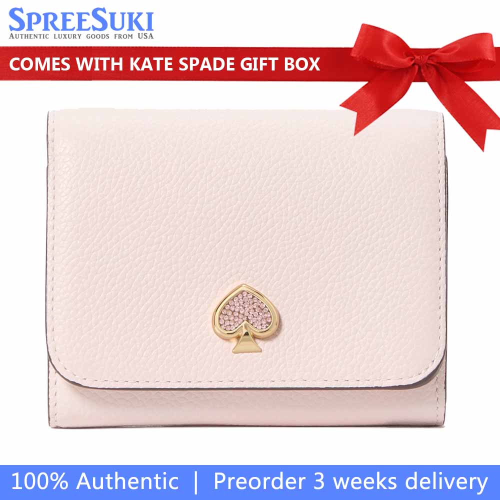 Kate Spade Kayla Embellished Spade Small L-Zip Wallet Powdered Sugar # KK113