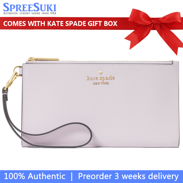 Kate Spade Madison Double Zip Saffiano Wristlet Pale Amethyst # KC588