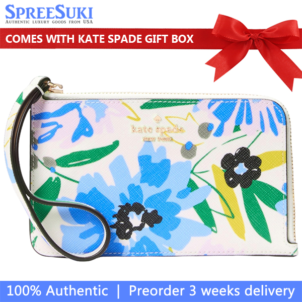 Kate Spade Lucy Floral Small L-Zip Wristlet Cream Multi # KK935