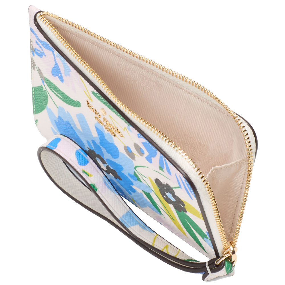 Kate Spade Lucy Floral Small L-Zip Wristlet Cream Multi # KK935