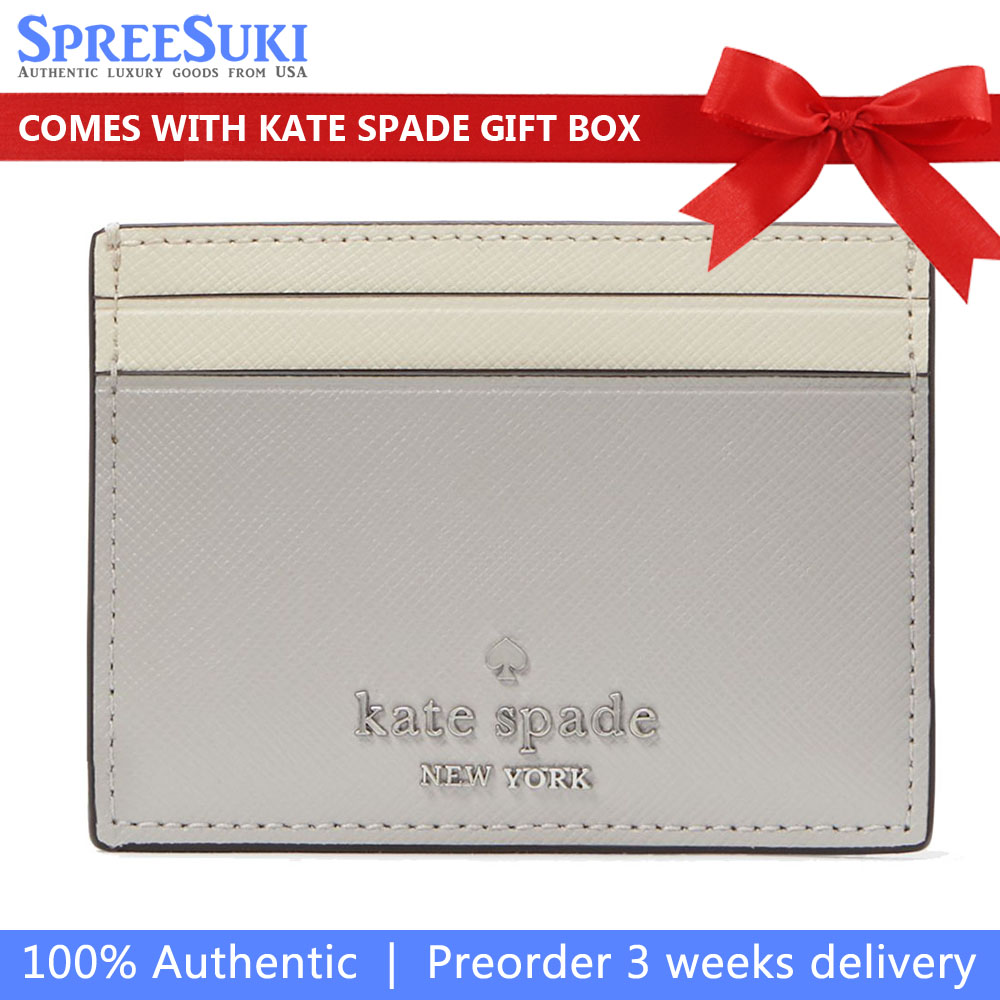 Kate Spade Madison Colorblock Saffiano Small Slim Card Holder Platinum Grey # KI369