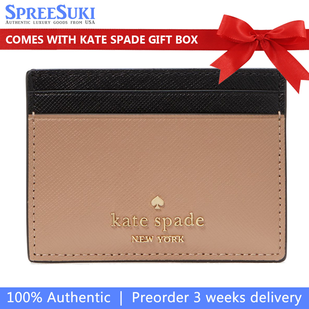 Kate Spade Madison Colorblock Saffiano Small Slim Card Holder Toasted Hazelnut Multi # KI369