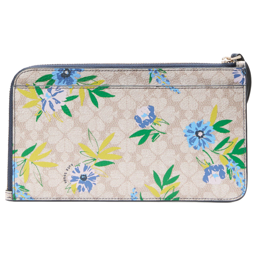 Kate Spade Lucy Spade Flower Floral Medium L-Zip Wristlet Blazer Blue Multi # KK933