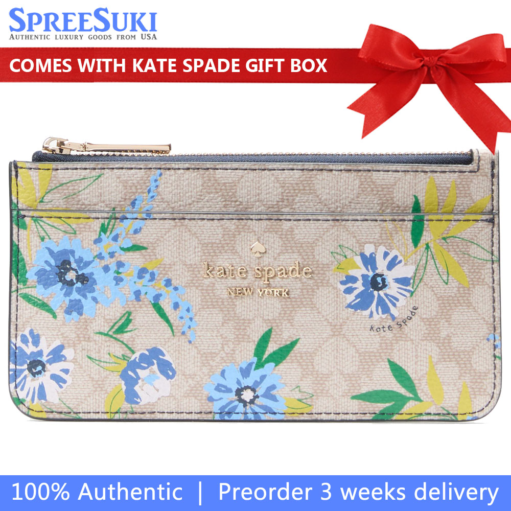 Kate Spade Spade Flower Floral Large Slim Card Holder Blazer Blue Multi # KK913
