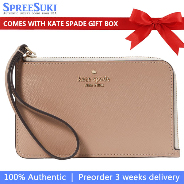 Kate Spade Lucy Bicolor Small L Zip Wristlet Toasted Hazelnut Multi # KH769