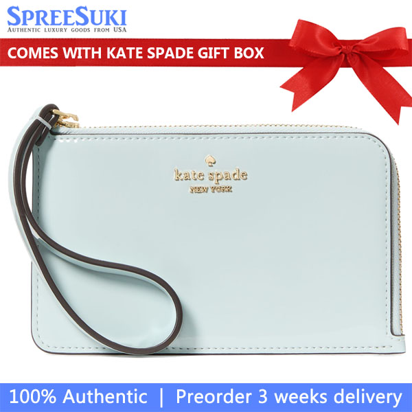Kate Spade Lucy Patent Small L-Zip Wristlet Hazy Morning # KK268