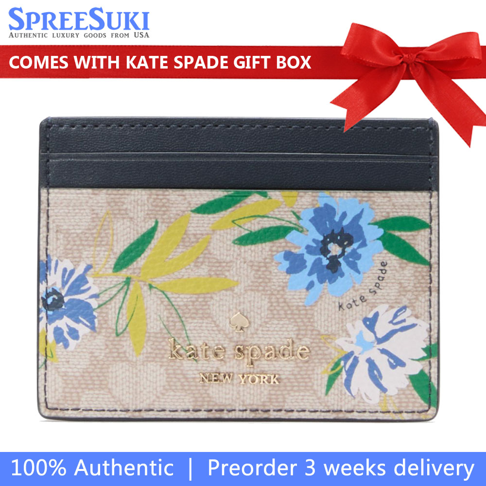 Kate Spade Spade Flower Floral Small Slim Card Holder Blazer Blue Multi # KK914