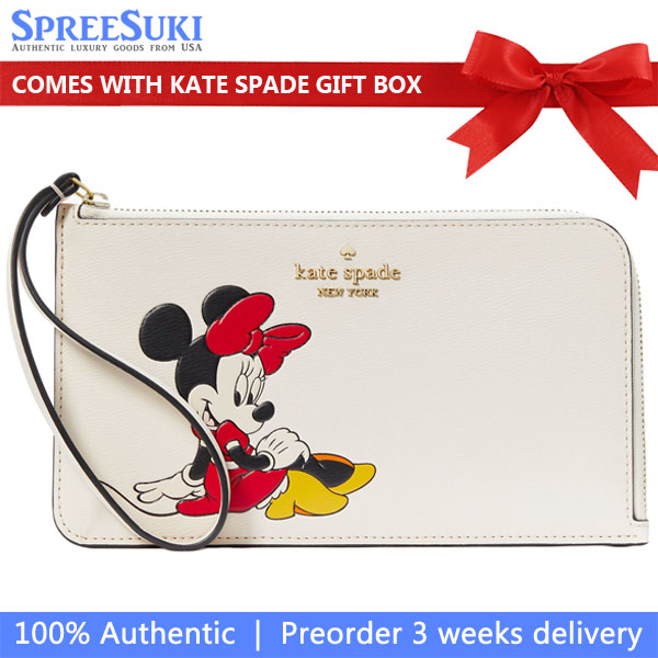 Kate Spade Disney X Kate Spade New York Minnie Medium L-Zip Wristlet Parchment Multi # KG659