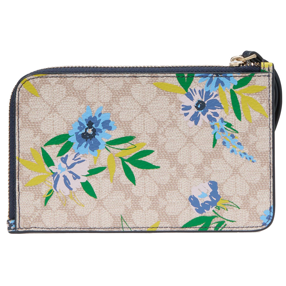 Kate Spade Lucy Spade Flower Floral Small L-Zip Wristlet Blazer Blue Multi # KK936