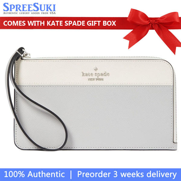 Kate Spade Large Wristlet Lucy Medium L-Zip Wristlet Platinum Grey # KD545