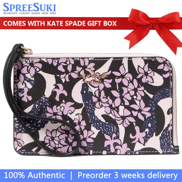 Kate Spade Snake Garden Small L-Zip Wallet Pink Multi # KJ087