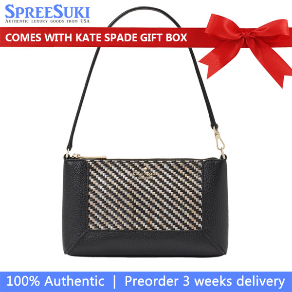 Kate Spade Lena Straw Convertible Wristlet Black Multi # KK924