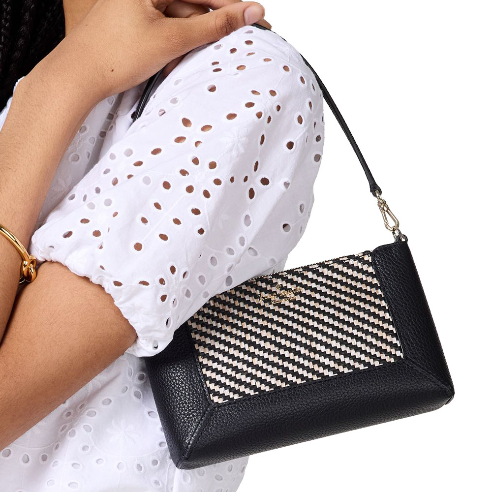 Kate Spade Lena Straw Convertible Wristlet Black Multi # KK924