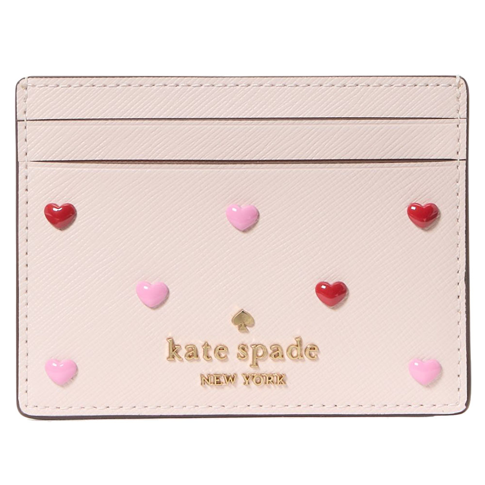 Kate Spade Boxed Madison Heart Studs Small Slim Card Holder Powdered Sugar # KK200