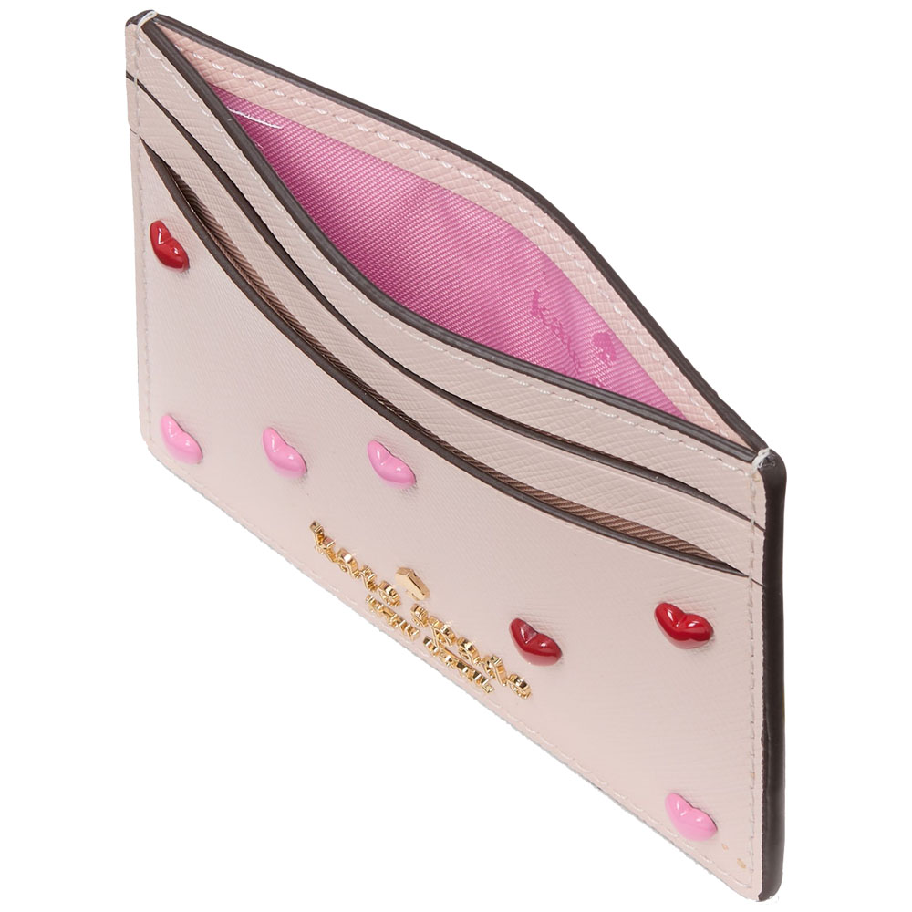 Kate Spade Boxed Madison Heart Studs Small Slim Card Holder Powdered Sugar # KK200