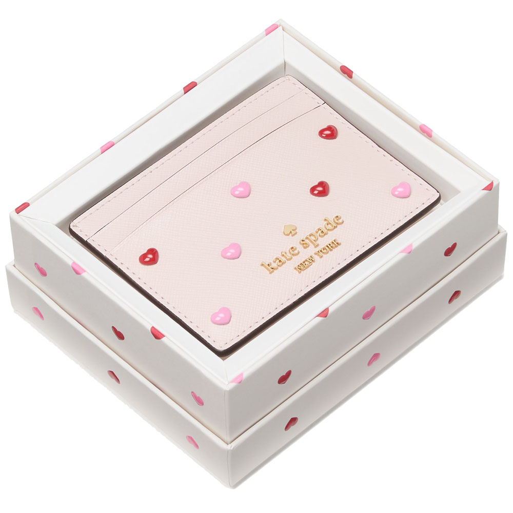 Kate Spade Boxed Madison Heart Studs Small Slim Card Holder Powdered Sugar # KK200