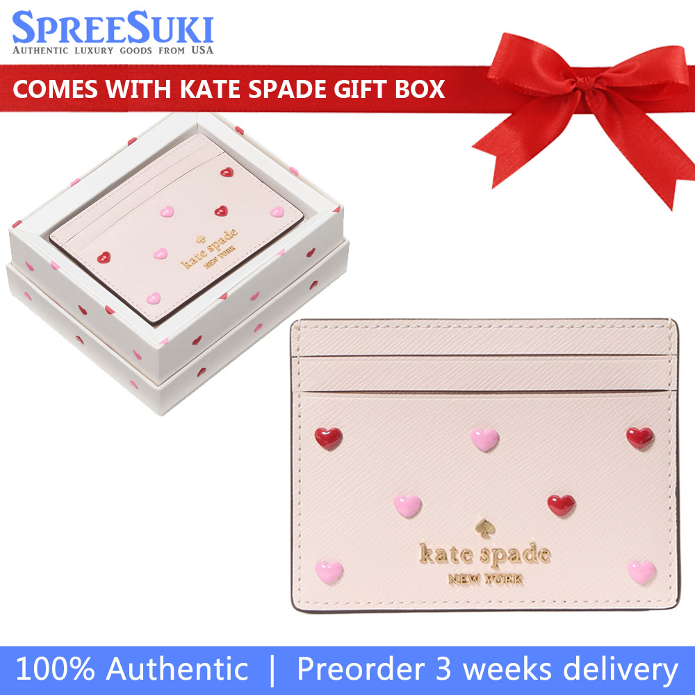 Kate Spade Boxed Madison Heart Studs Small Slim Card Holder Powdered Sugar # KK200