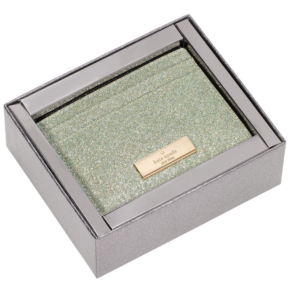 Kate Spade Kenzie Boxed Glitter Small Cardholder Seawater # KK323