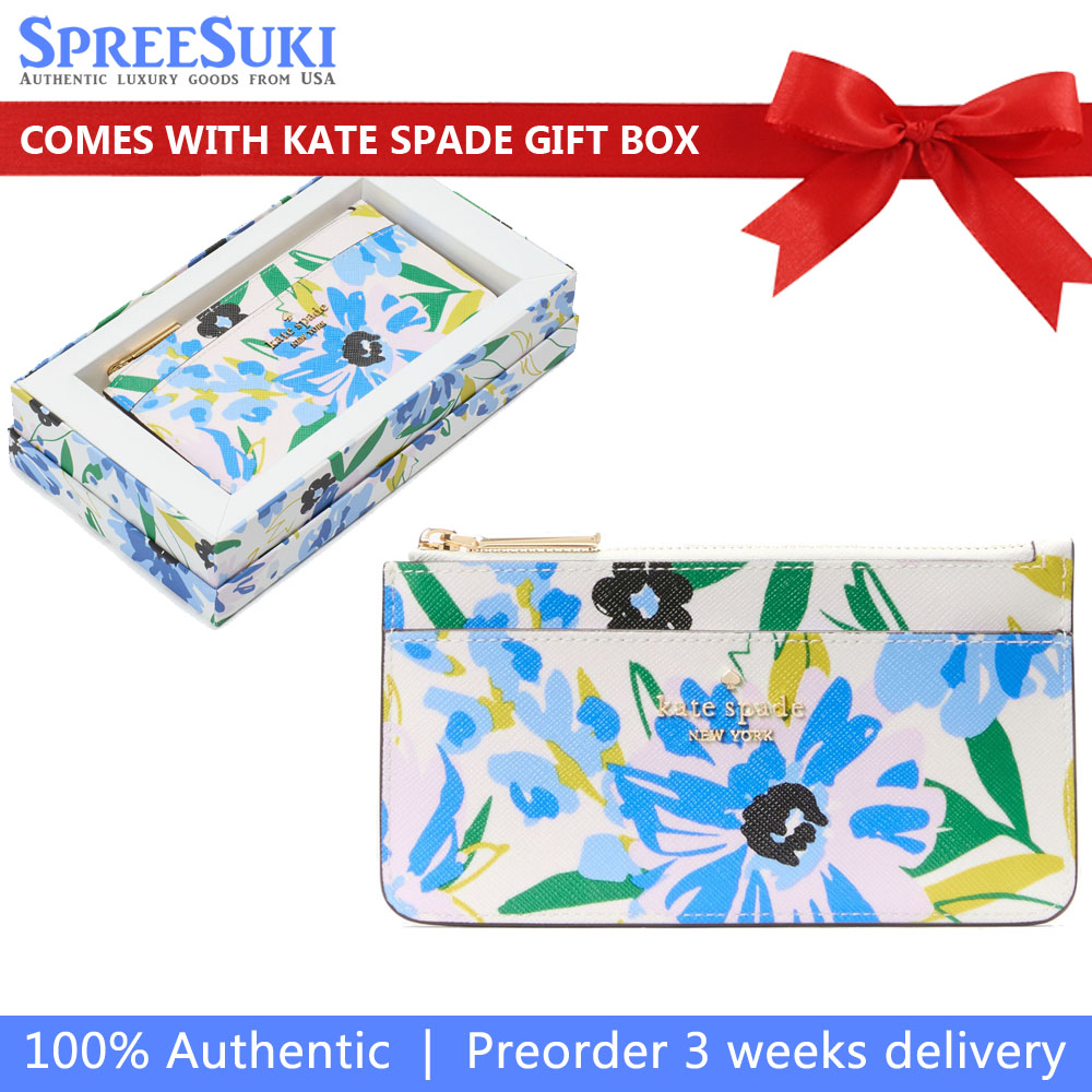 Kate Spade Boxed Madison Floral Large Slim Card Holder Cream Multi # KK944
