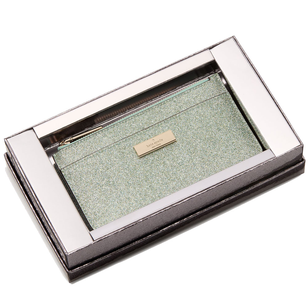 Kate Spade Kenzie Boxed Glitter Large Slim Cardholder Seawater # KK320