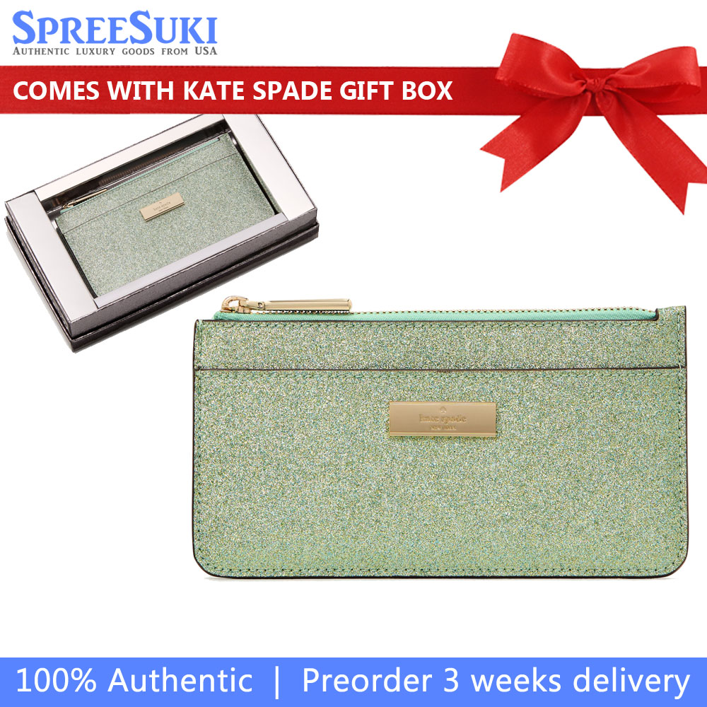 Kate Spade Kenzie Boxed Glitter Large Slim Cardholder Seawater # KK320