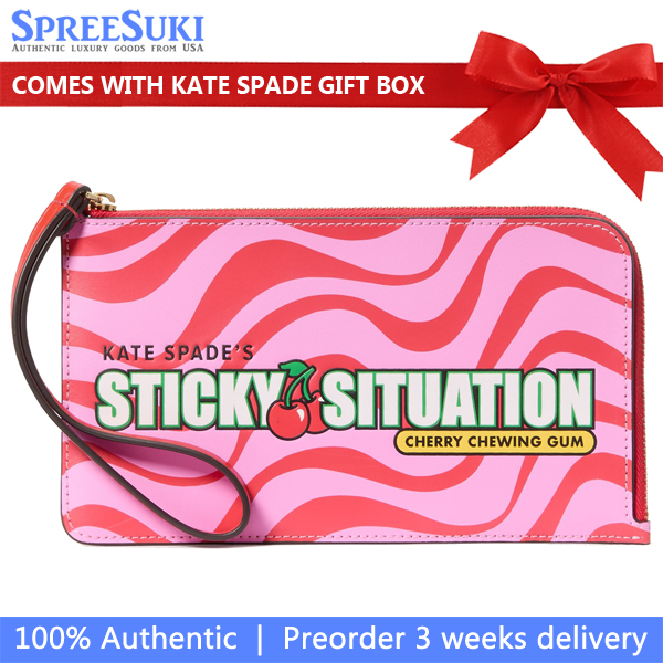 Kate Spade Bubble Gum Medium L-Zip Wristlet Red Multi # KK215