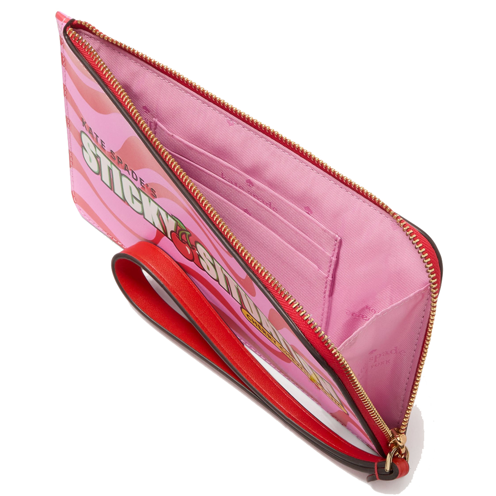 Kate Spade Bubble Gum Medium L-Zip Wristlet Red Multi # KK215