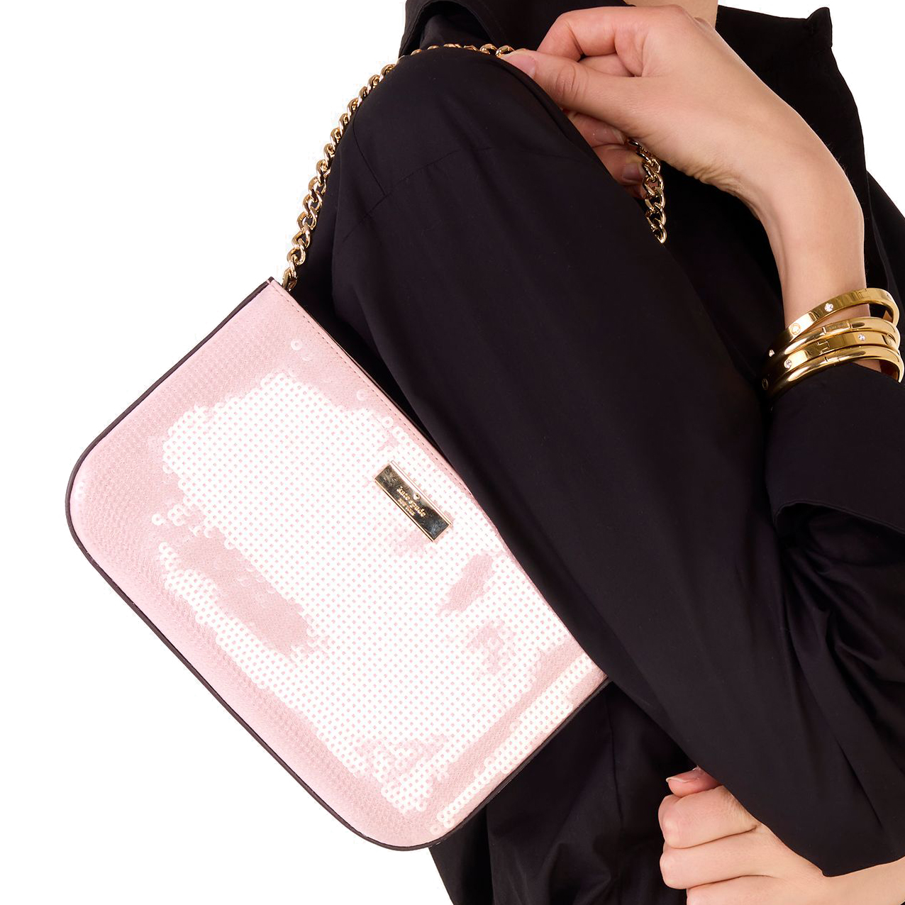 Kate Spade Madison Satin Sequin Lilly Pochette Rose Smoke # KK166