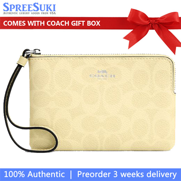 Coach Corner Zip Wristlet In Signature Canvas Silver Hay # CAQ75